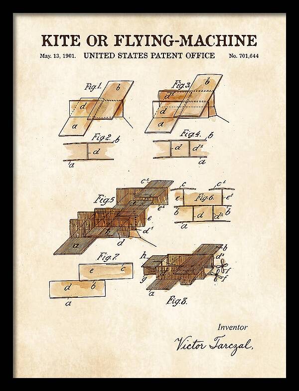 Kite Or Flying Machine Watercolor Patent Us701644