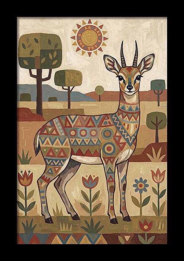 Klipspringer In Folk Art Style
