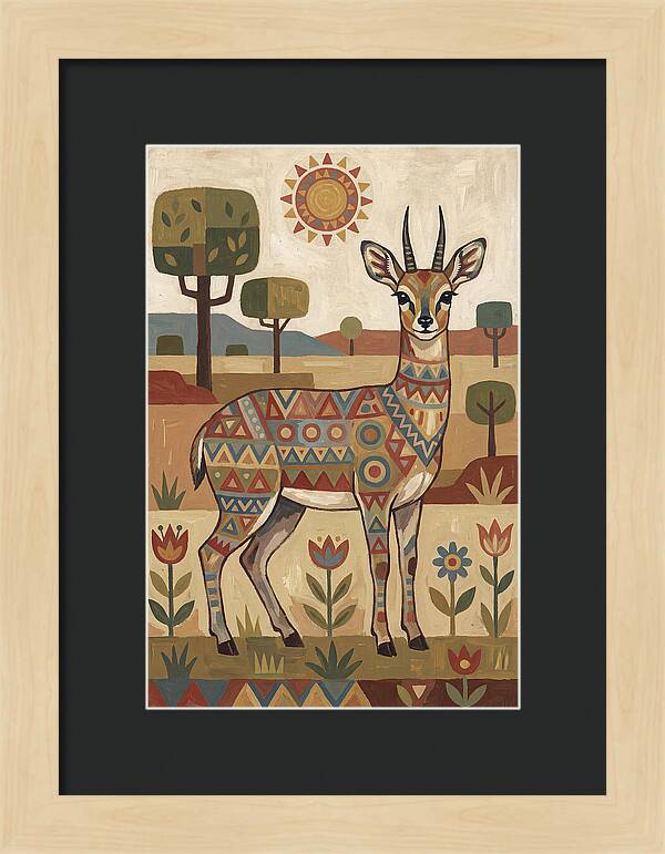 Klipspringer In Folk Art Style