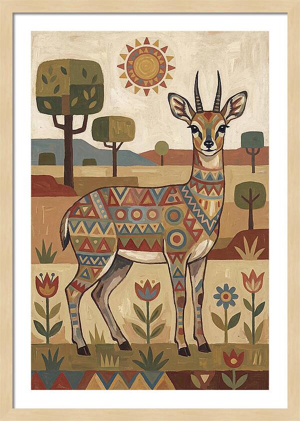Klipspringer In Folk Art Style