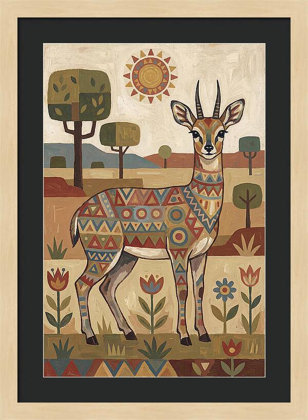Klipspringer In Folk Art Style