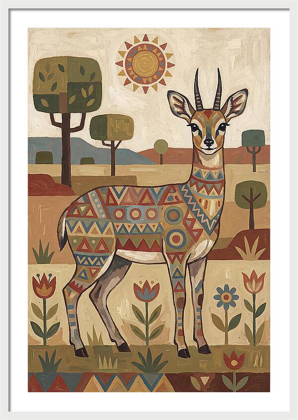 Klipspringer In Folk Art Style