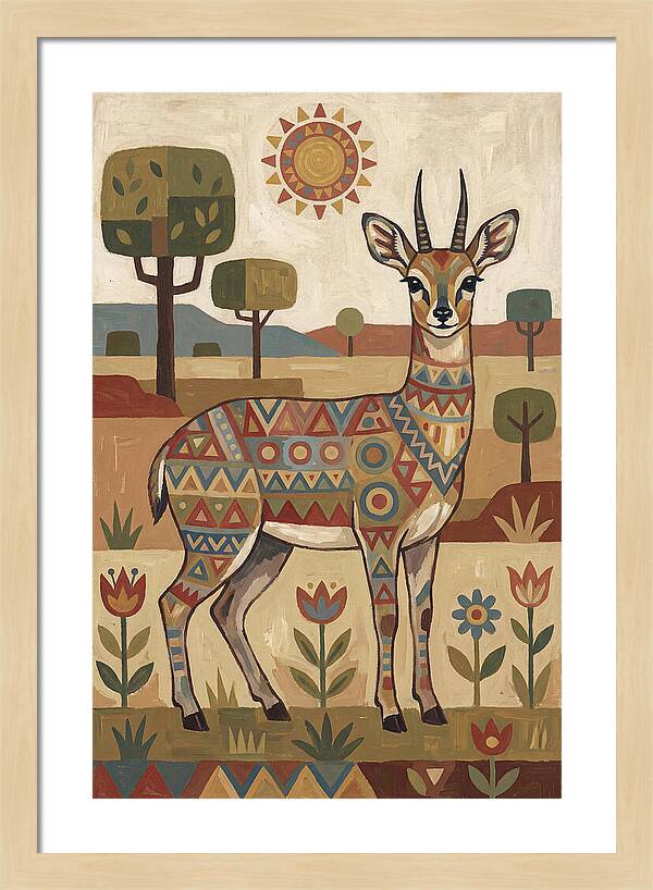Klipspringer In Folk Art Style