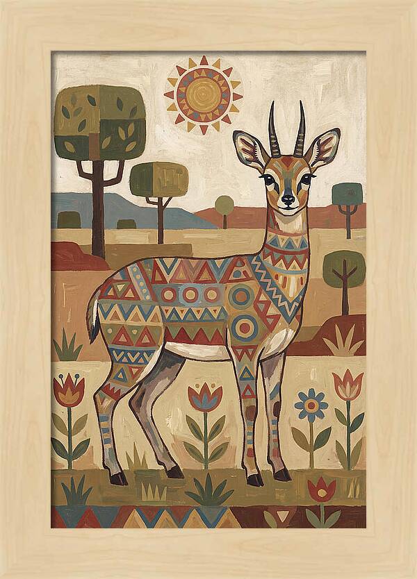 Klipspringer In Folk Art Style