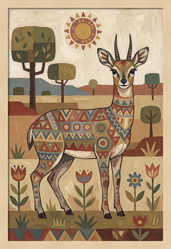 Klipspringer In Folk Art Style