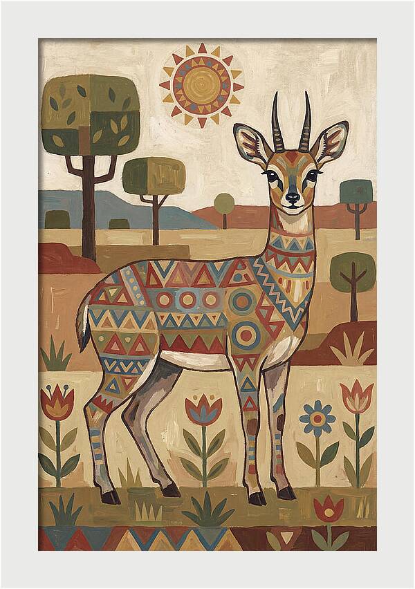 Klipspringer In Folk Art Style