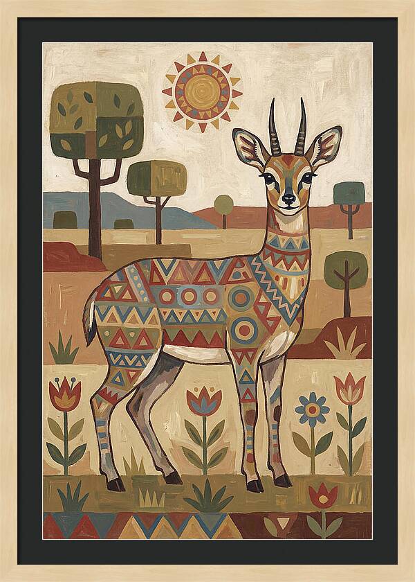 Klipspringer In Folk Art Style