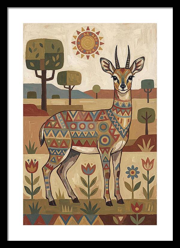 Klipspringer In Folk Art Style