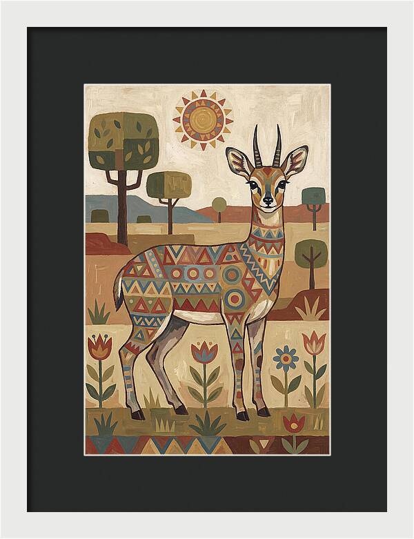 Klipspringer In Folk Art Style
