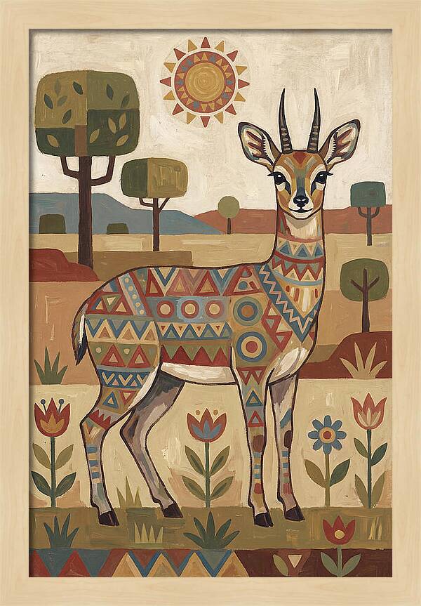 Klipspringer In Folk Art Style