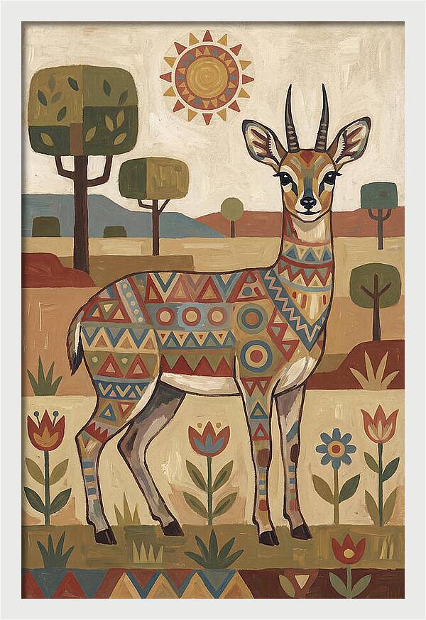 Klipspringer In Folk Art Style