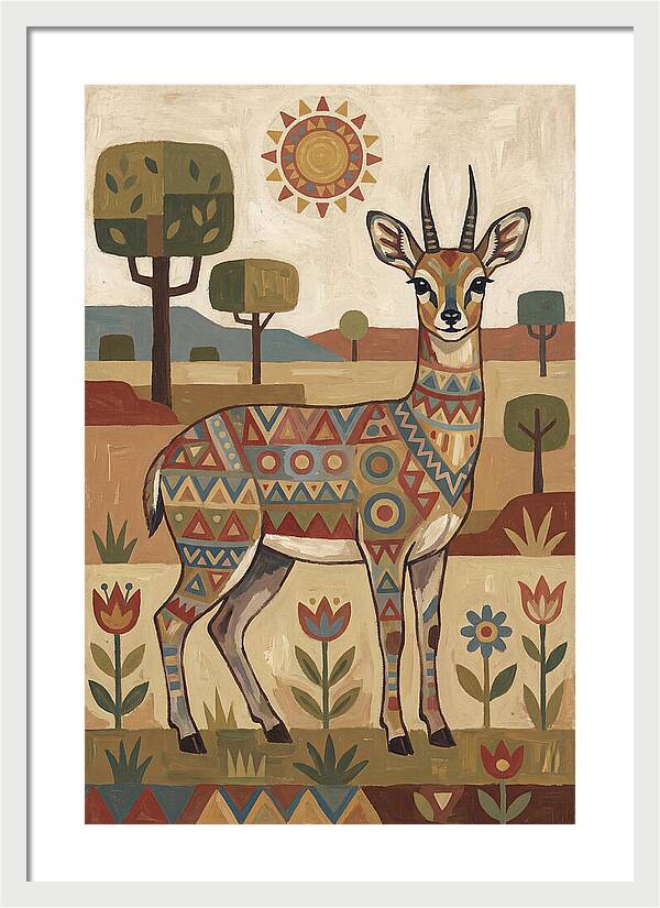Klipspringer In Folk Art Style