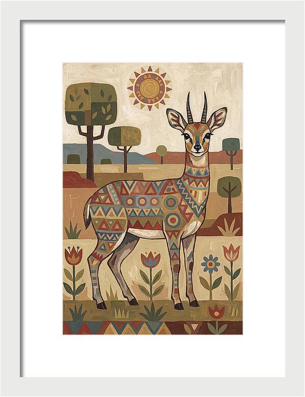 Klipspringer In Folk Art Style