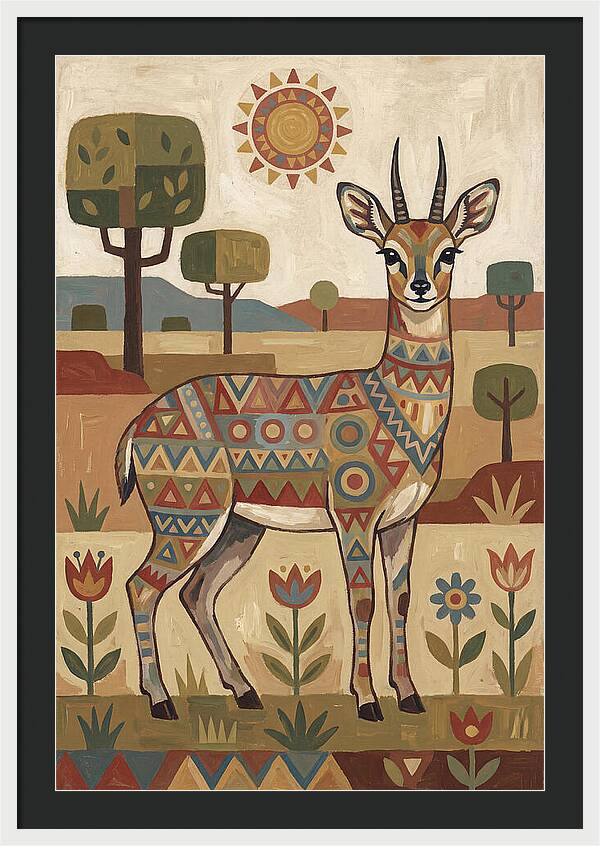 Klipspringer In Folk Art Style