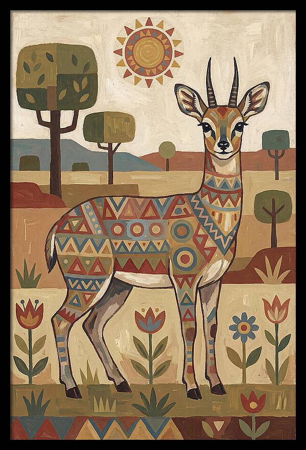 Klipspringer In Folk Art Style