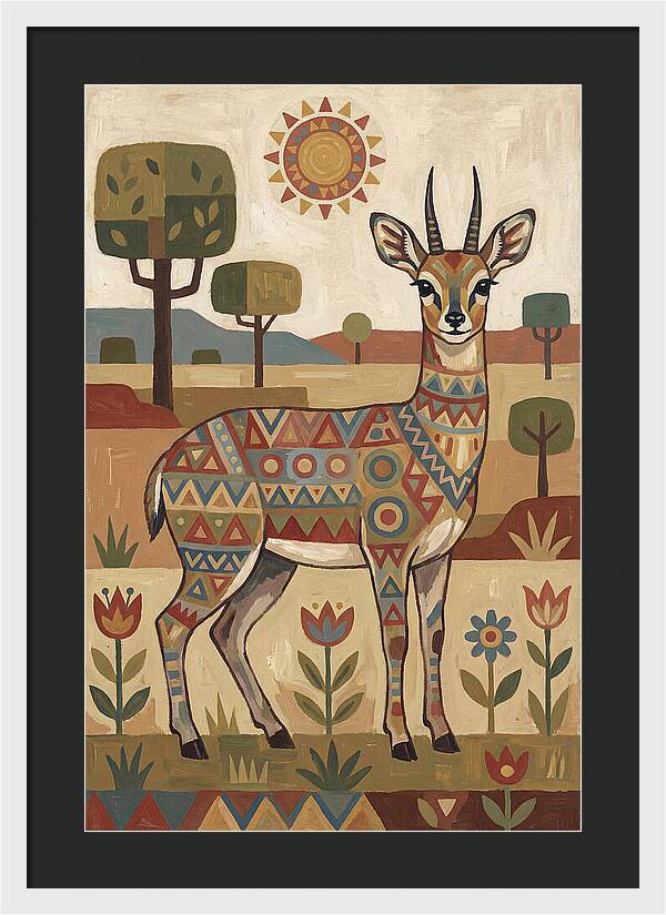 Klipspringer In Folk Art Style