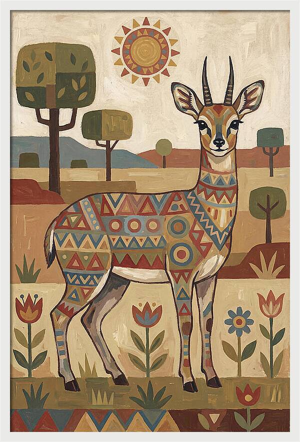Klipspringer In Folk Art Style