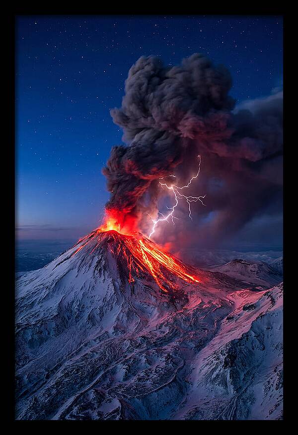 Klyuchevskaya Sopka Erupting At Twilight