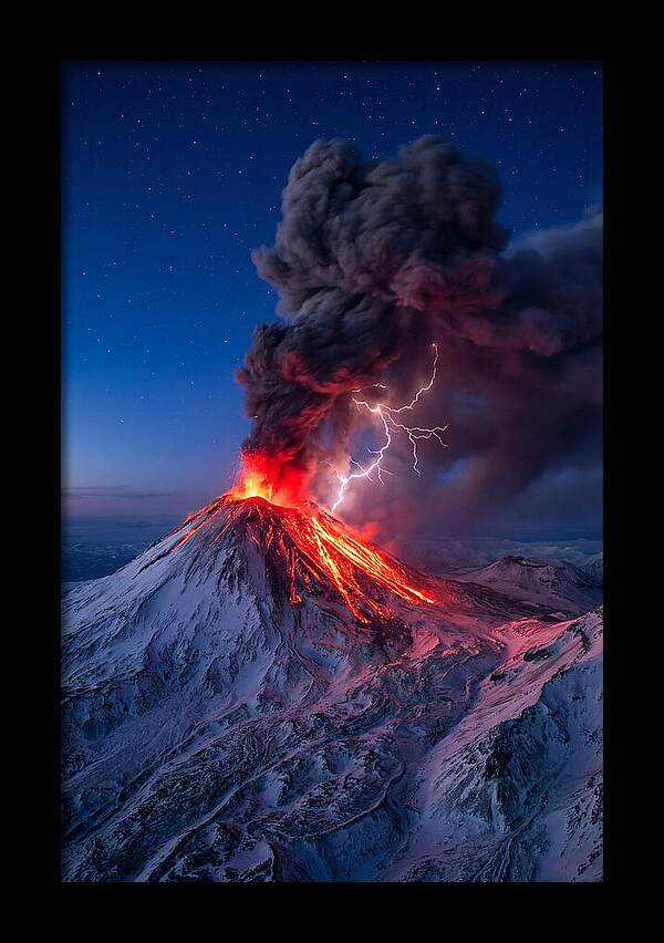 Klyuchevskaya Sopka Erupting At Twilight