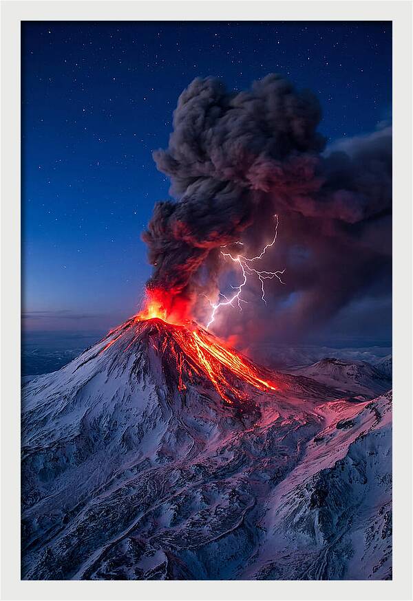 Klyuchevskaya Sopka Erupting At Twilight