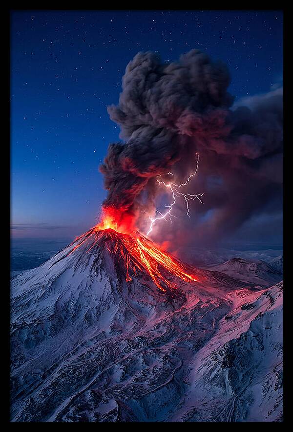 Klyuchevskaya Sopka Erupting At Twilight