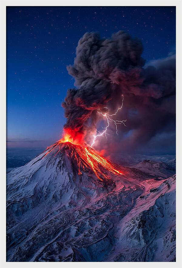 Klyuchevskaya Sopka Erupting At Twilight
