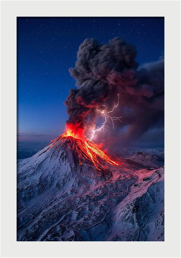 Klyuchevskaya Sopka Erupting At Twilight