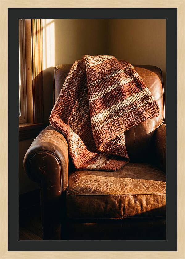 Knitted Blanket Over Leather Chair