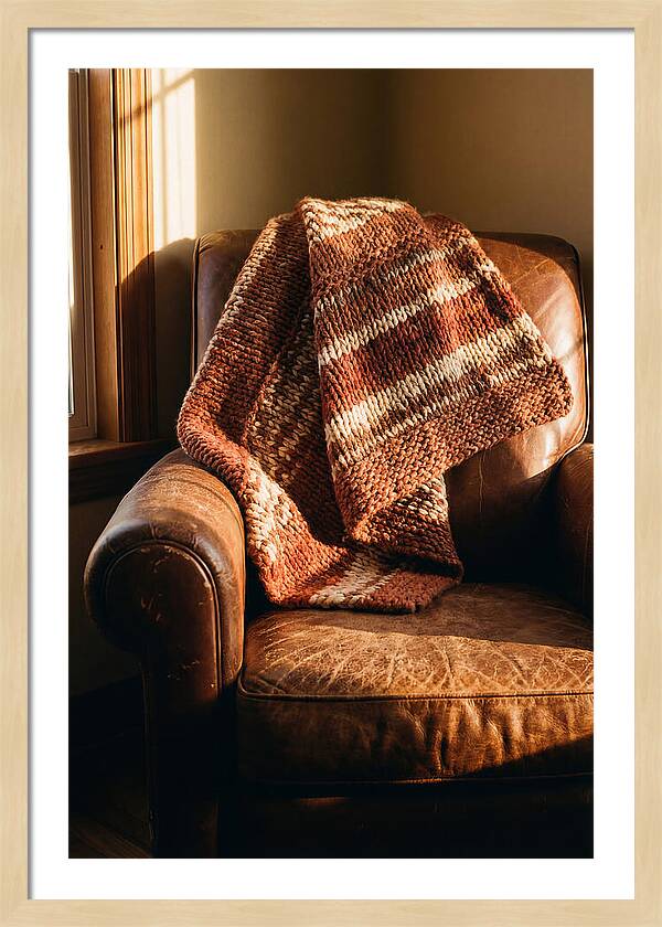 Knitted Blanket Over Leather Chair