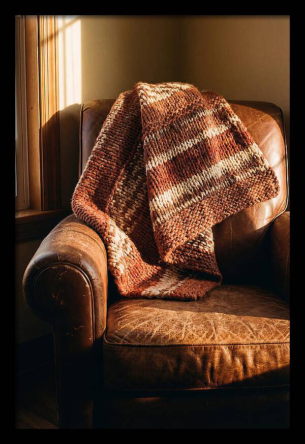 Knitted Blanket Over Leather Chair