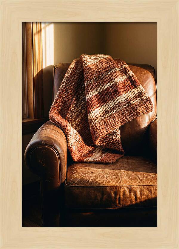 Knitted Blanket Over Leather Chair