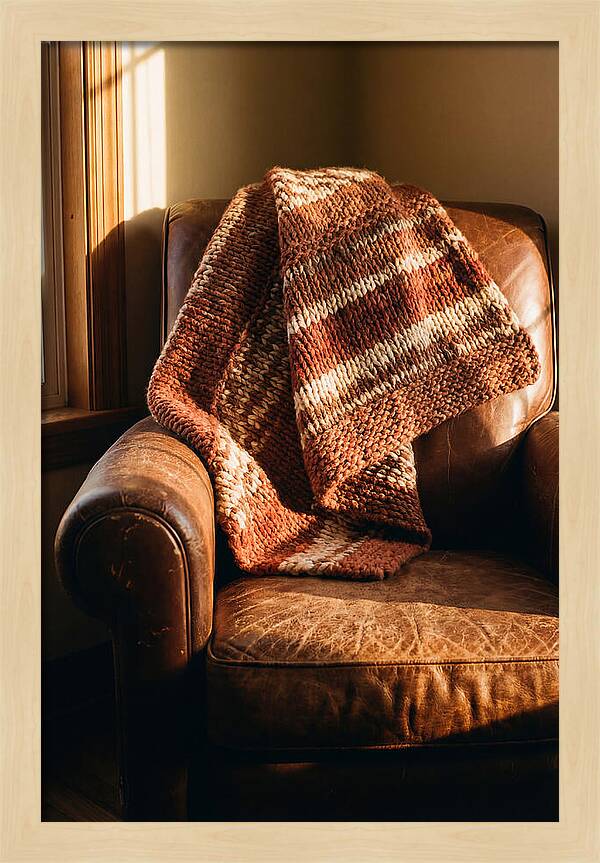 Knitted Blanket Over Leather Chair