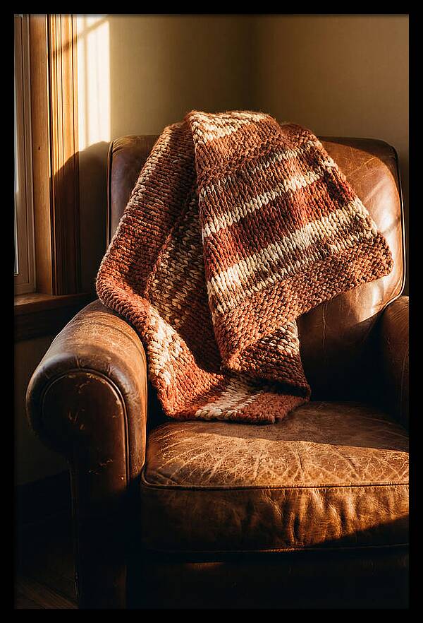 Knitted Blanket Over Leather Chair