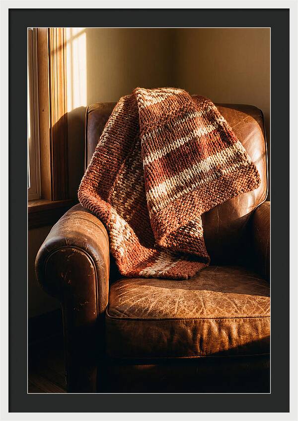 Knitted Blanket Over Leather Chair
