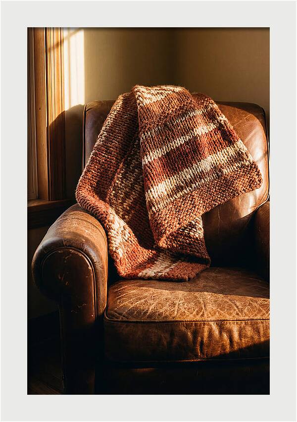 Knitted Blanket Over Leather Chair