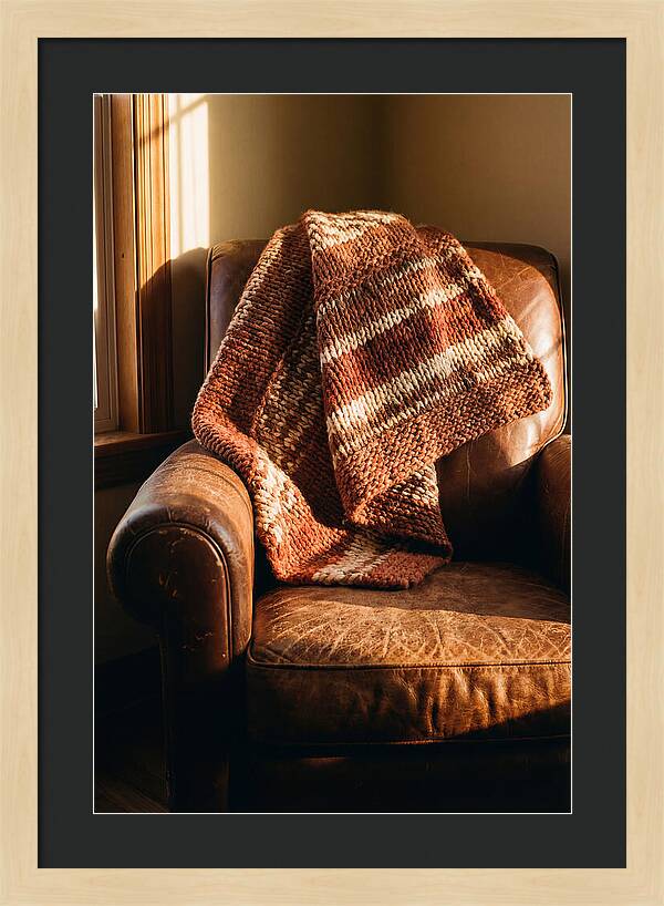 Knitted Blanket Over Leather Chair