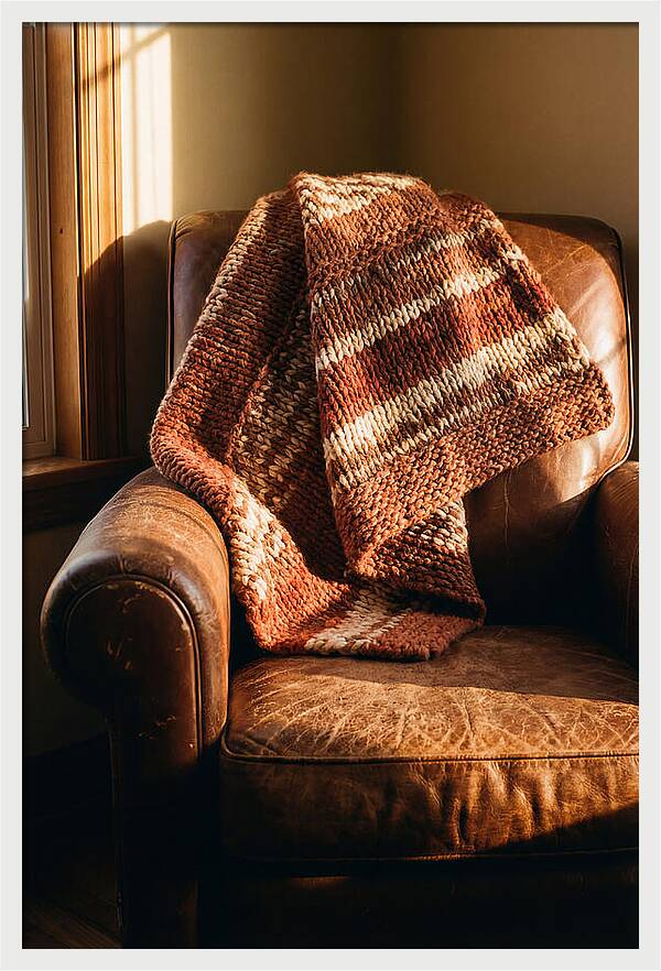 Knitted Blanket Over Leather Chair