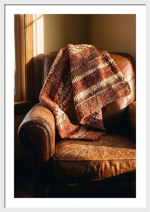 Knitted Blanket Over Leather Chair
