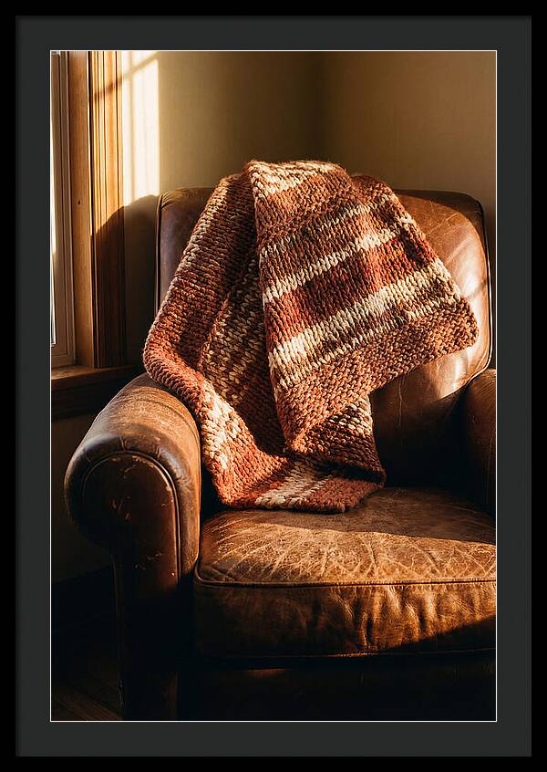 Knitted Blanket Over Leather Chair
