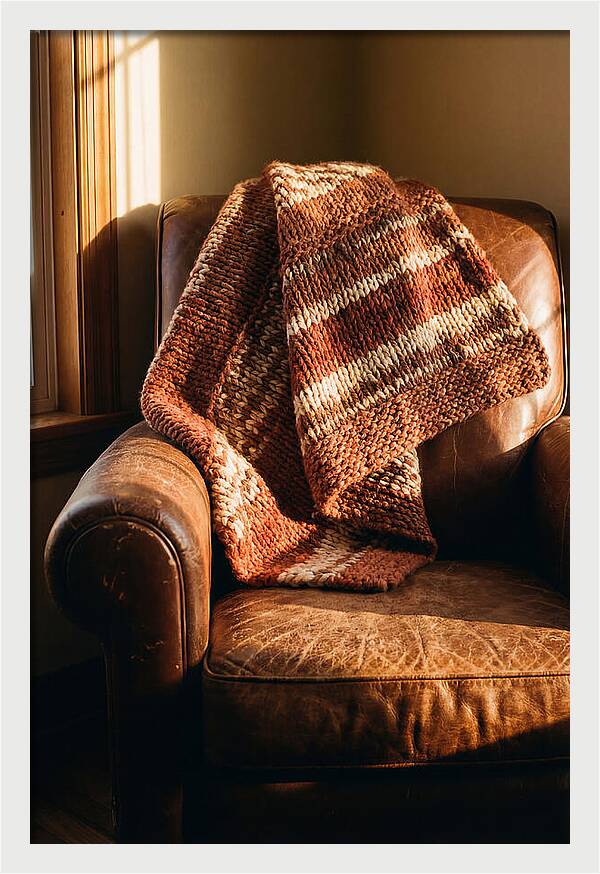 Knitted Blanket Over Leather Chair