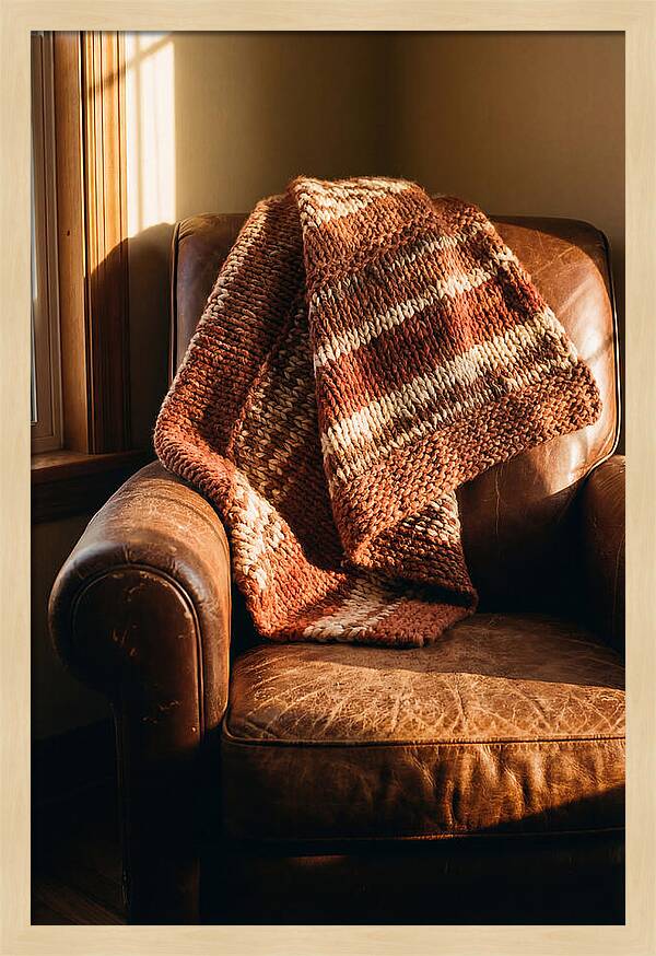 Knitted Blanket Over Leather Chair