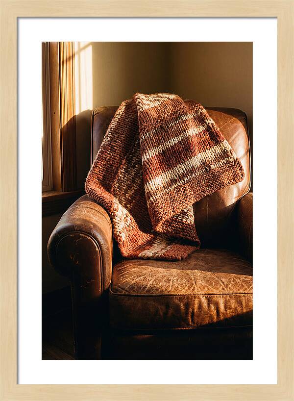 Knitted Blanket Over Leather Chair