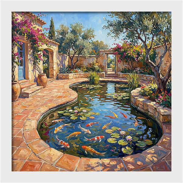 Koi Pond In A Mediterranean Garden