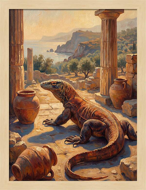 Komodo Dragon In Ancient Ruins