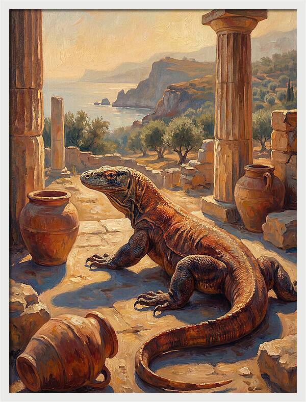 Komodo Dragon In Ancient Ruins