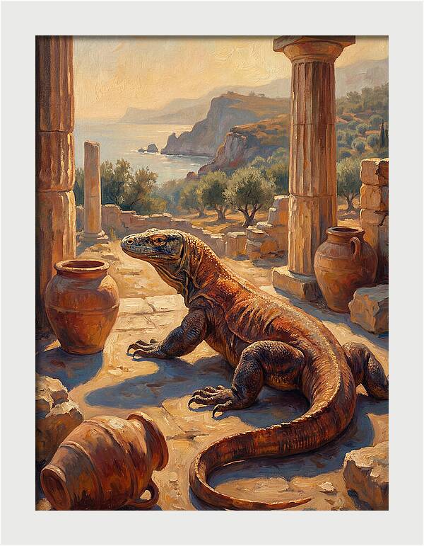 Komodo Dragon In Ancient Ruins