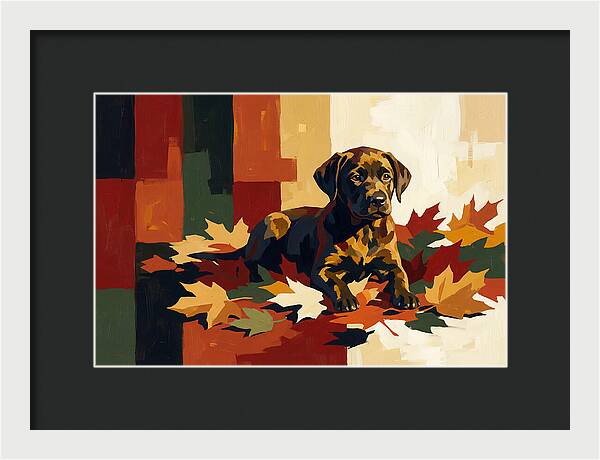 Labrador Retriever Puppy Among Leaves