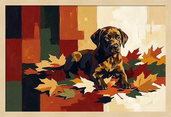 Labrador Retriever Puppy Among Leaves