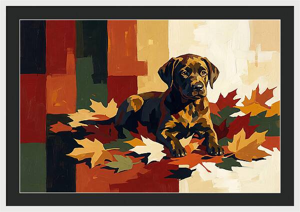 Labrador Retriever Puppy Among Leaves