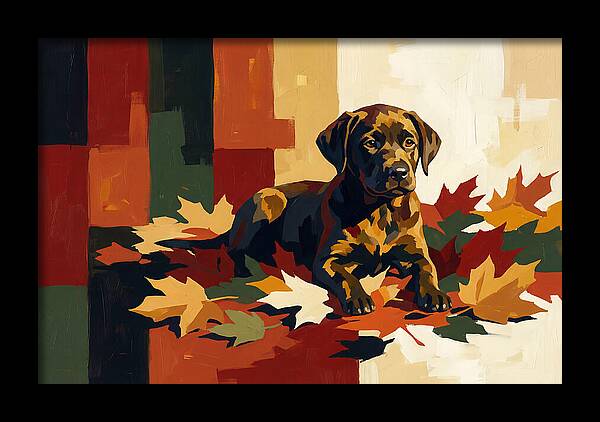 Labrador Retriever Puppy Among Leaves